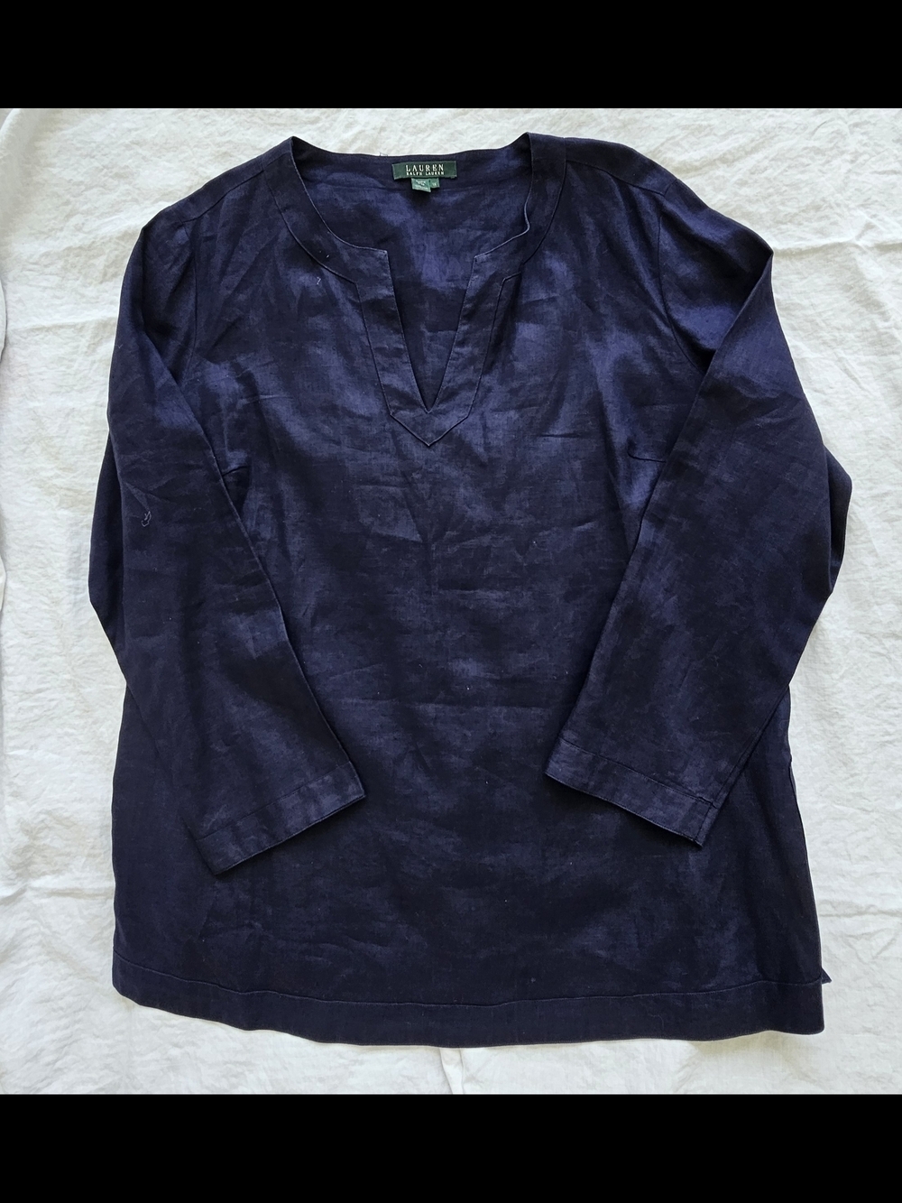 Ralph Lauren Navy Long-Sleeve Linen Tunic Shirt Size 1X